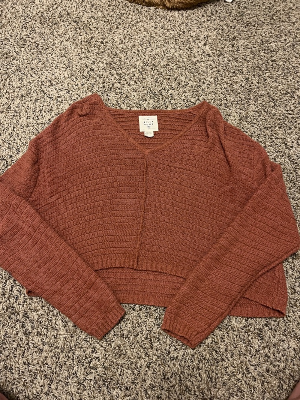Billabong Rust-Copper V-Neck Cropped Knit Sweater